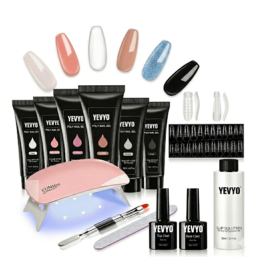 6-Piece polygel nail extension kit with UV lamp and tools