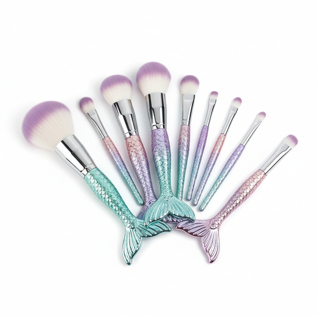 11Pcs Mermaid Makeup Brushes Kit – Foundation, Eyebrow & Eyeliner Set