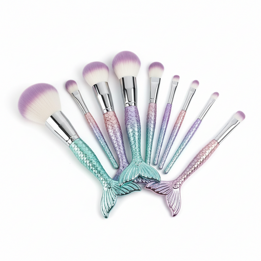11Pcs Mermaid Makeup Brushes Kit – Foundation, Eyebrow & Eyeliner Set